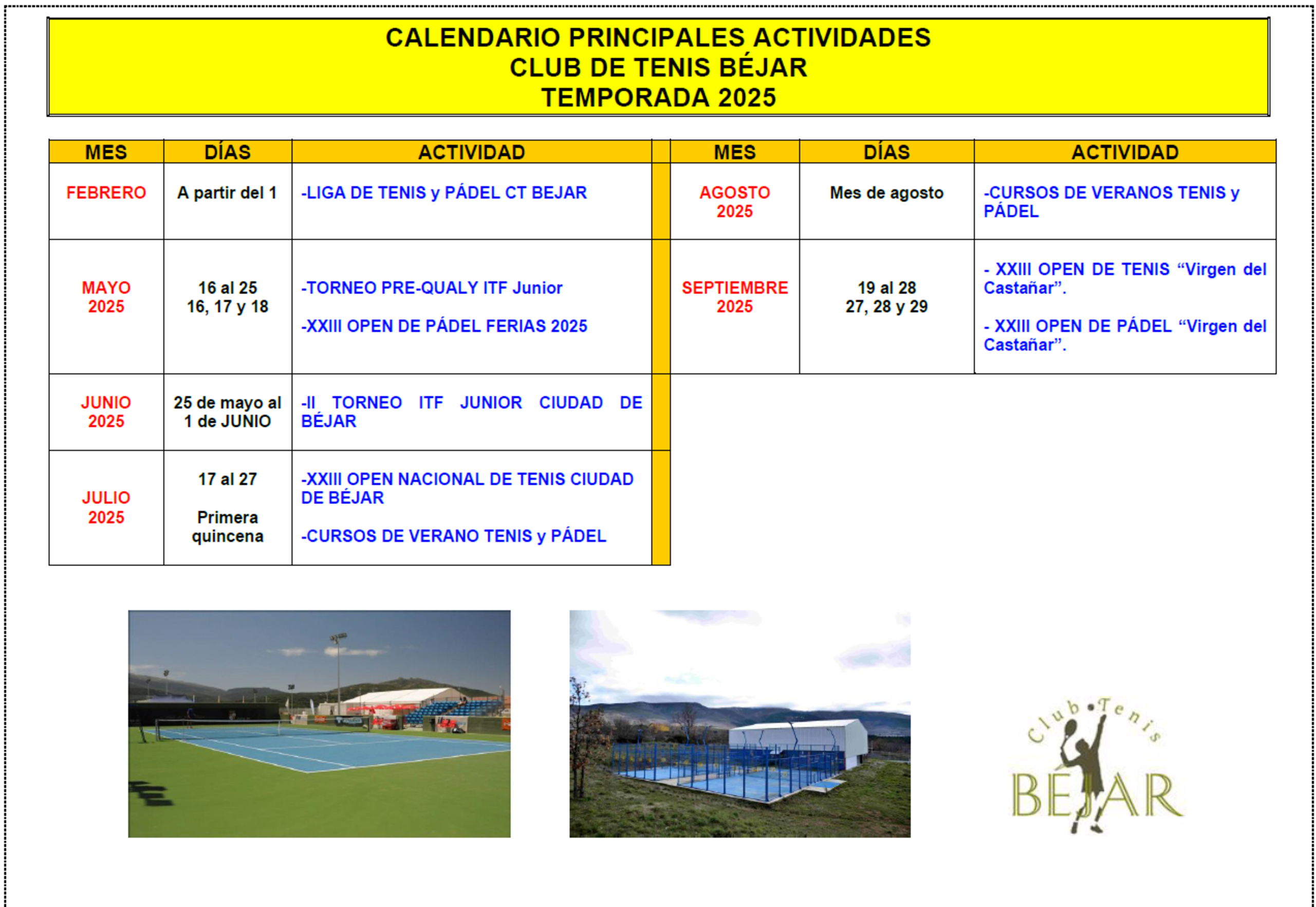 Calendario Actividades 2025